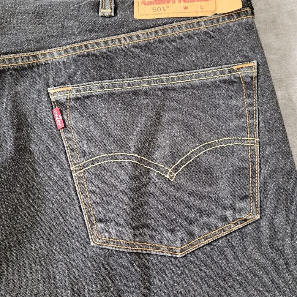 Levis 501 Button Fly Faded‎ Black Baggy Jeans Actual Size 43 x 26 Flawed